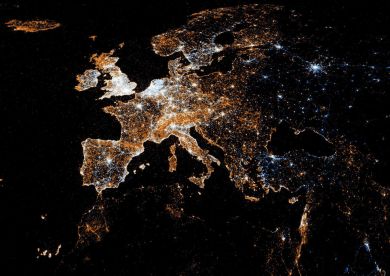 Monde vu d'en haut avec des points de lumière Monde vu d'en haut avec des points de lumière